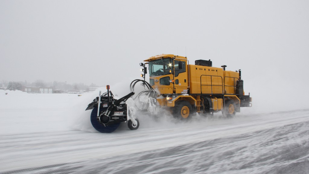 The new snow plow/sweeper purchased this year is in action as it clears the Yakima Airport runway of snow after another significant snow event hit Yakima earlier this week.