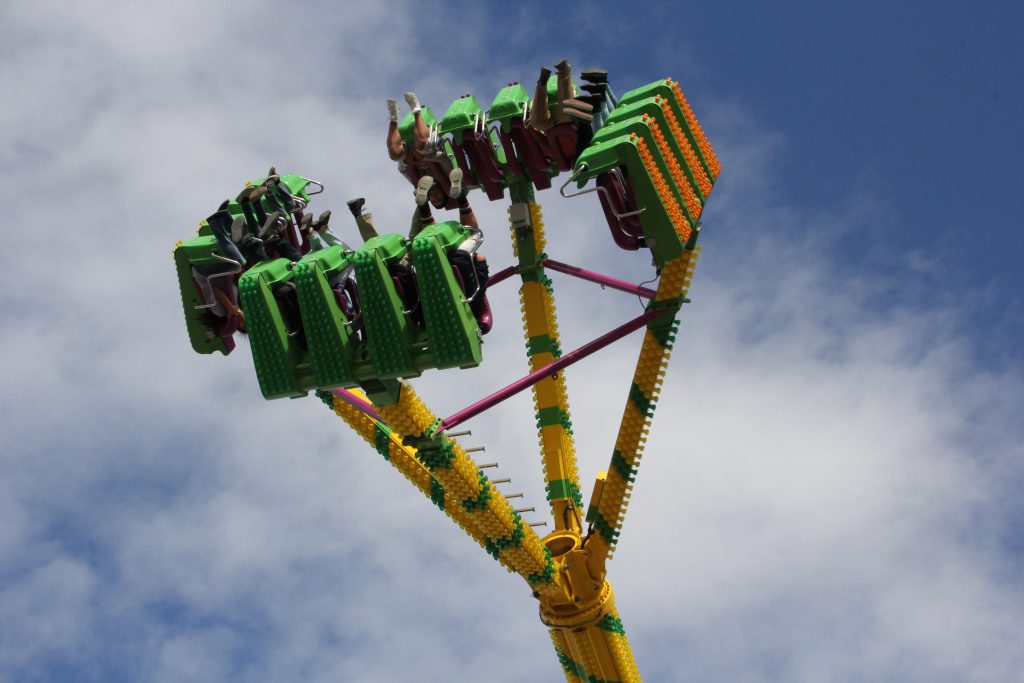 Fairgoers flip on one of the many midway rides featured at the 2016 Central Washington State Fair!  