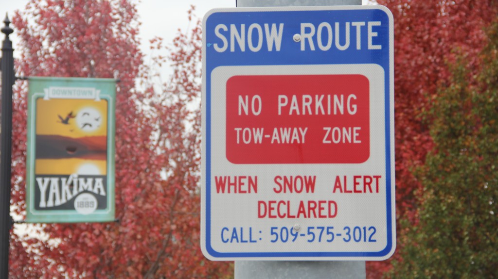 If you are parked in the designated Snow Route now marked in the Downtown Yakima area during a significant snow event your car could be towed.