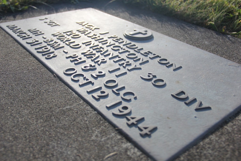 The headstone of Yakima’s only Medal of Honor Winner, Staff Sergeant Jack James Pendleton, sits off from the military section at Tahoma Cemetery. S Sgt. Pendleton was honored this weekend with a street named for him in Downtown Yakima.