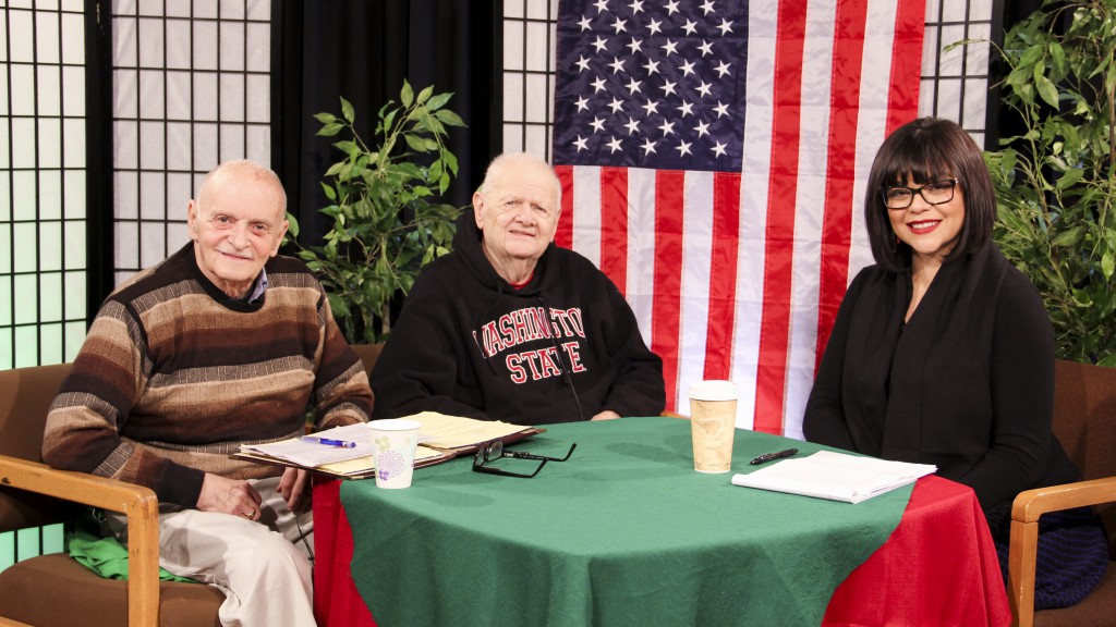 Yakima Mayor Avina Gutiérrez poses for a photo on the set of "The Other Side on TV” public affairs program with hosts Jim Winkenwerder and Larry Breer in the Yakima Community Television studio. “The Other Side on TV” can be found on YCTV Channel 192 on Charter Cable and previous episodes can also be viewed online from the YCTV schedule page at this link: http://205.172.45.10/Cablecast/Public/Main.aspx?ChannelID=1