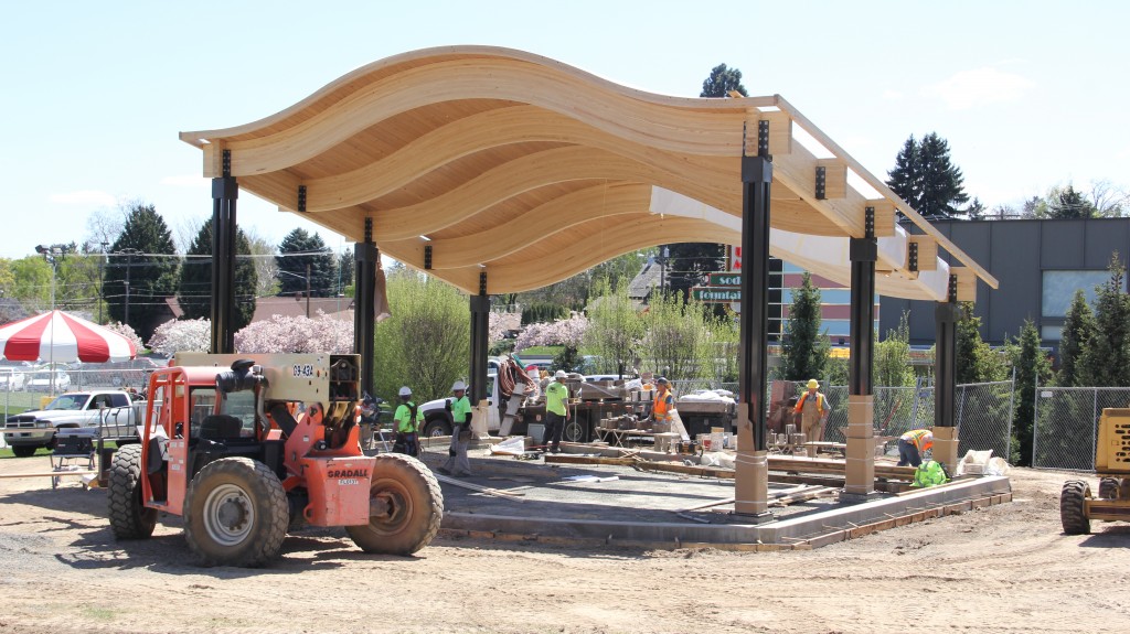 The new Sunrise Rotary Pavilion is taking shape at Franklin Park as crews from Try-Ply construction work on the project scheduled for completion later this spring.