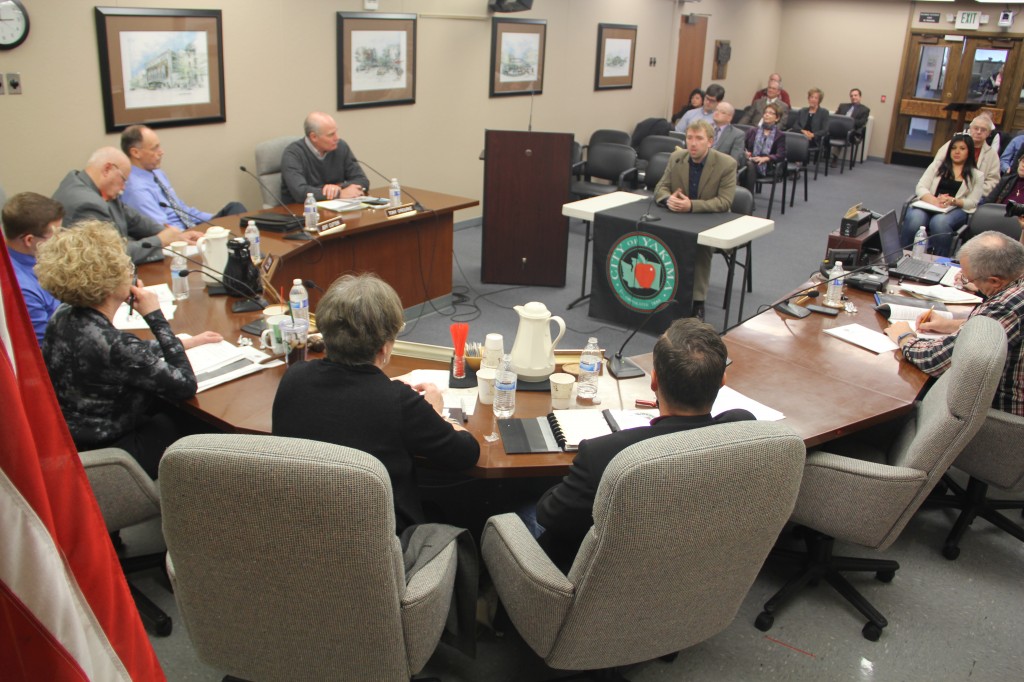 Council District 2 Candidate Michael Liddicoat gives his presentation to the Yakima City Council during Council Applicant interviews last week.