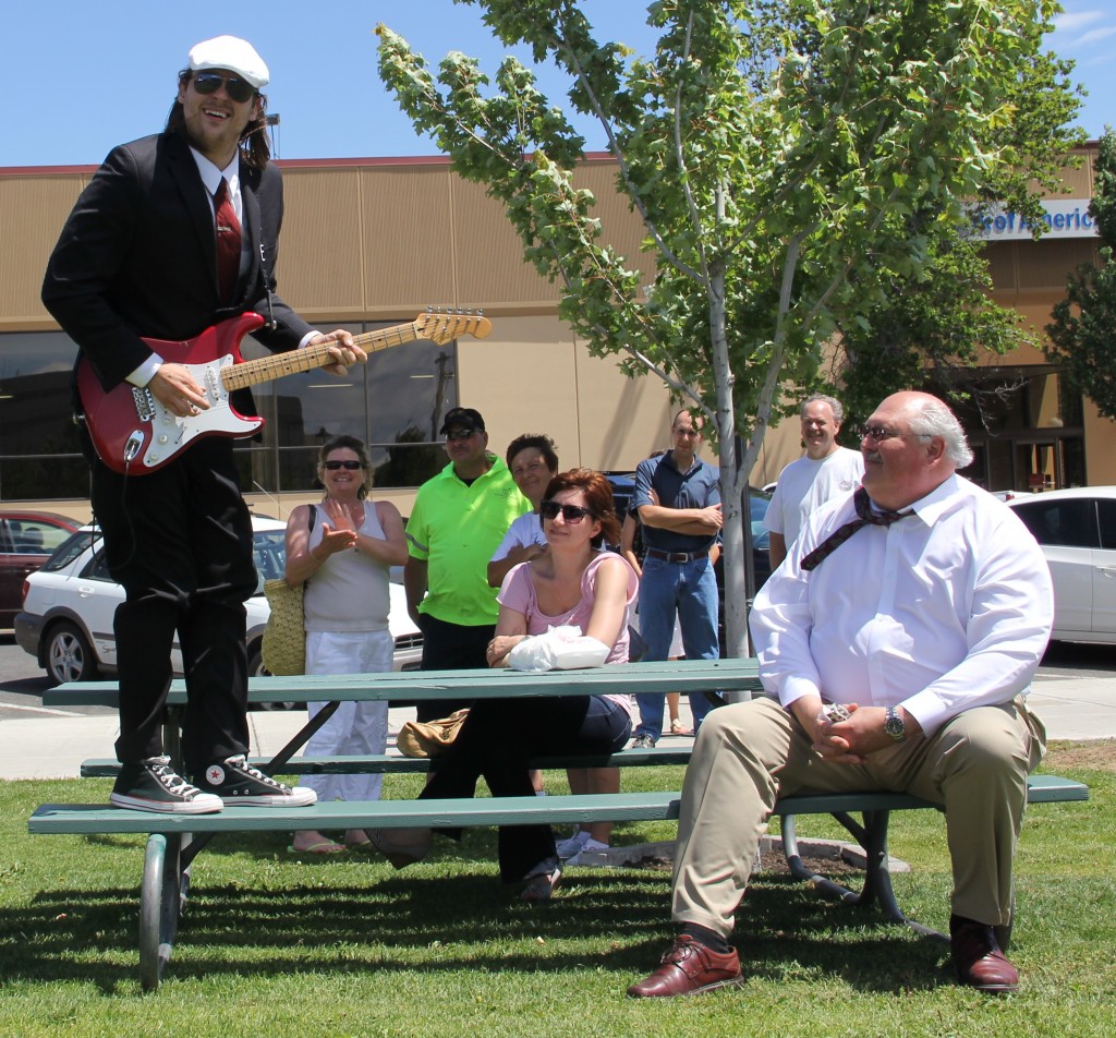 Ben Johnson of Shoot Jake takes the show into the crowd at the inaugural Lunchtime Live concert at Performance Park in Downtown Yakima on June 7th.