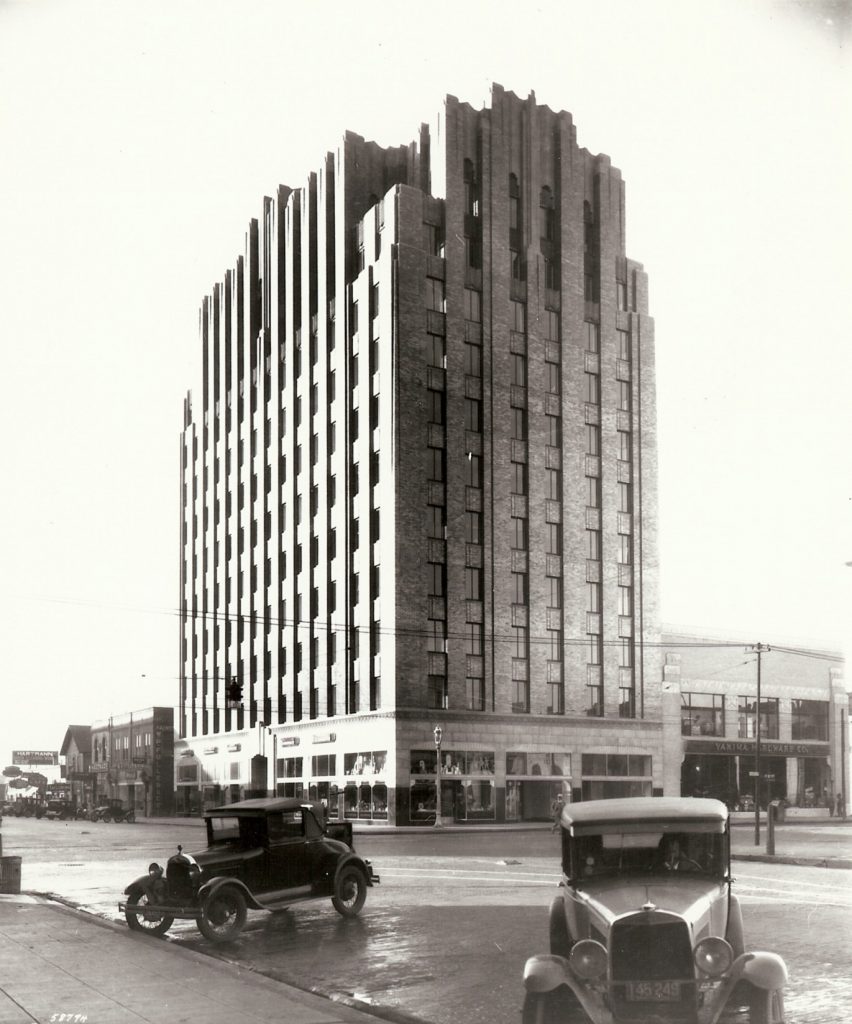Historic photograph of the iconic Larson Building in downtown Yakima