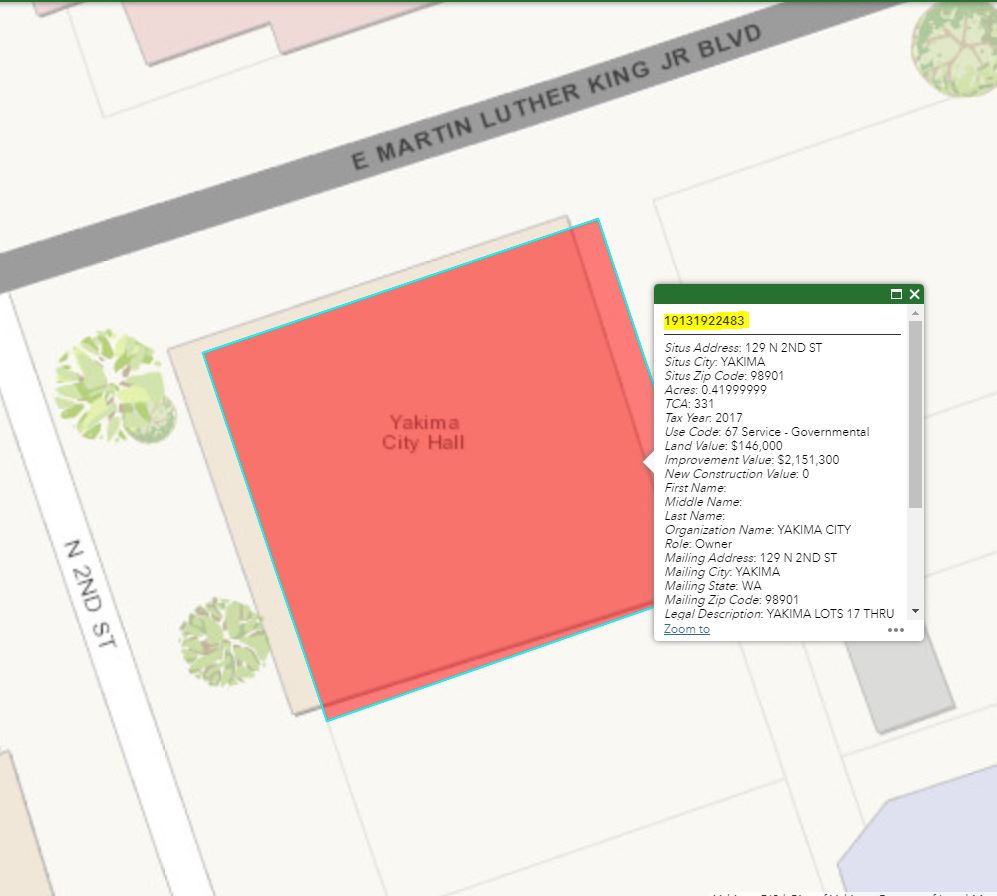 Screenshot of CityMap displaying parcel number