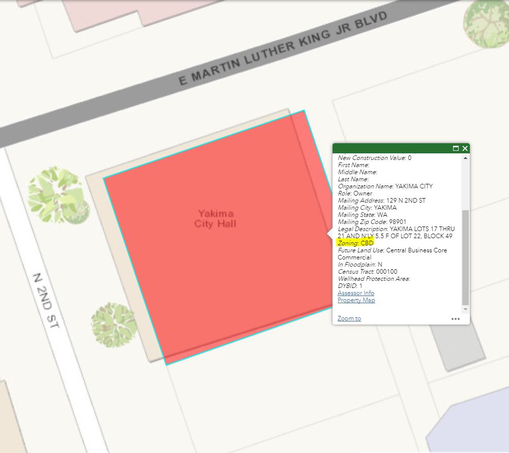 Screenshot of CityMap displaying zoning district