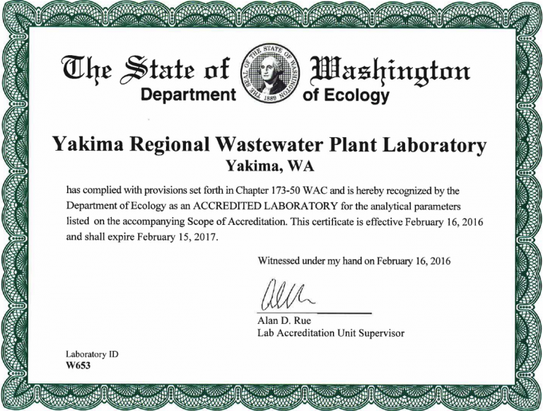 Laboratory Certification Wastewater Treatment Plant